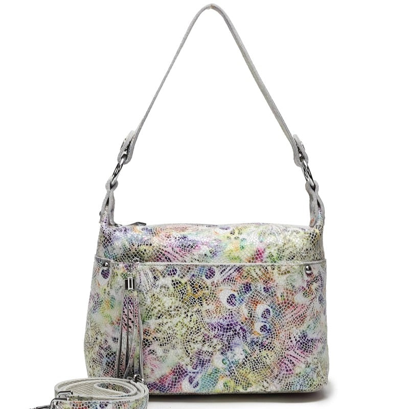 100% Real Leather Functional Roomy Bags Peacock Pattern Coating Bags